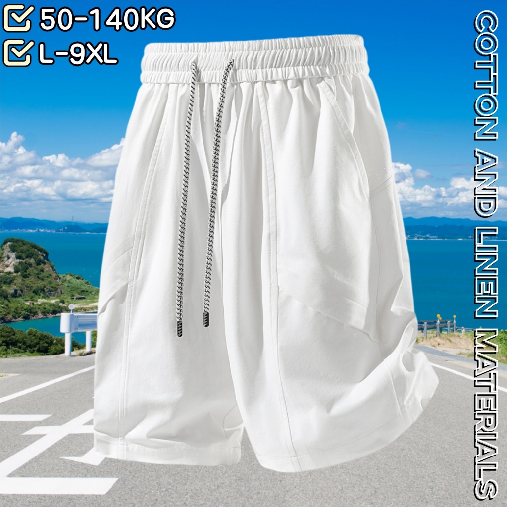 [สวมใส่ 50-140 กก.] L-9XL ฤดูร้อนแนวโน้ม Plus ขนาดหลวมหลายกระเป๋าโดยรวมกางเกงขาสั้นผู้ชายกีฬา Breathable กันน้ําด้านล่างกันลม
