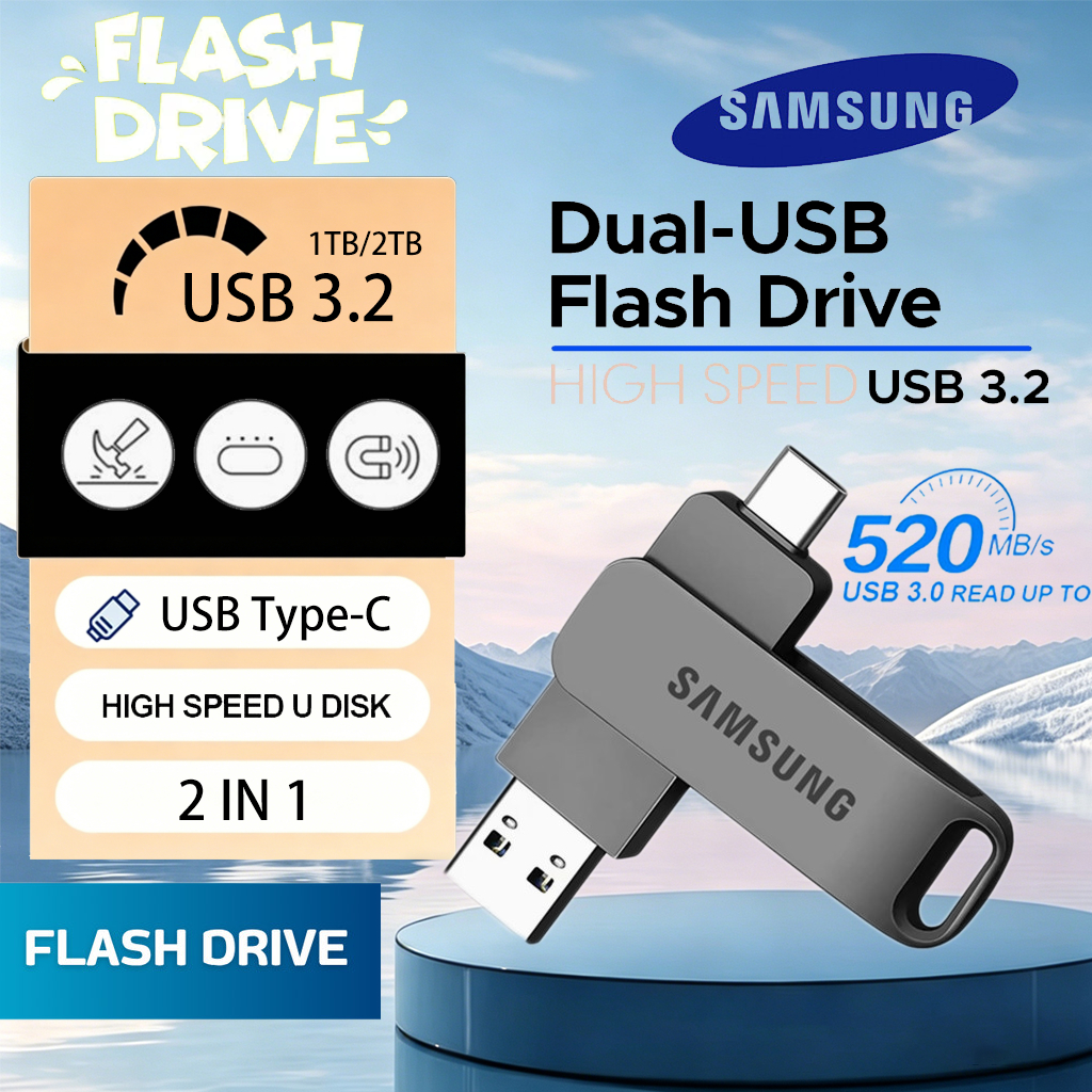 【รับประกัน 5 ปี】Samsung U Disk 2TB USB3.2 Type-c 4 in 1กันน้ํา ความเร็วสูง แฟลชไดรฟ์ แฟลชไดรฟ์โลหะ flashdrive Pendrive USB Type-C OTG ความเร็วสูงสําหรับแท็บเล็ตพีซีโทรศัพท์มือถือ