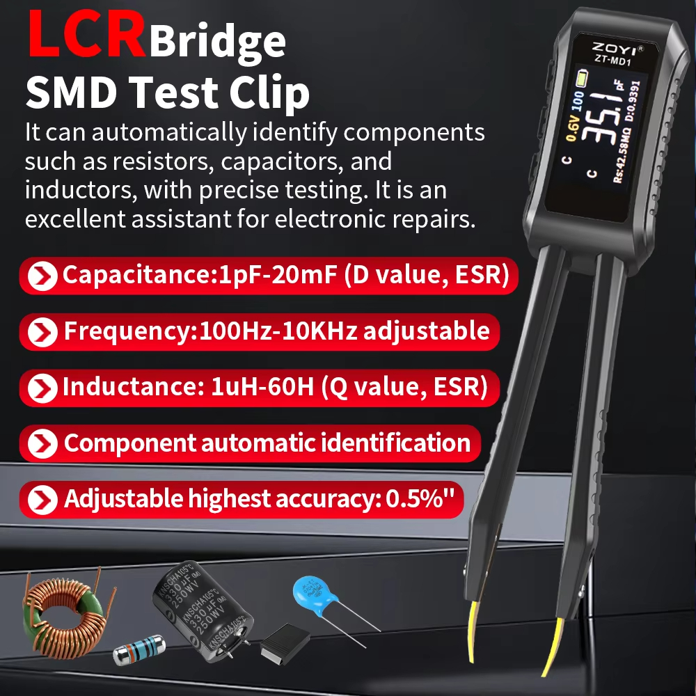 ZOYI ZT-MD1 ZT-MD2 ดิจิตอลสมาร์ทปากคีบ LCR SMD ESR เครื่องทดสอบความต้านทานความจุเหนี่ยวนําไดโอดทดสอบ