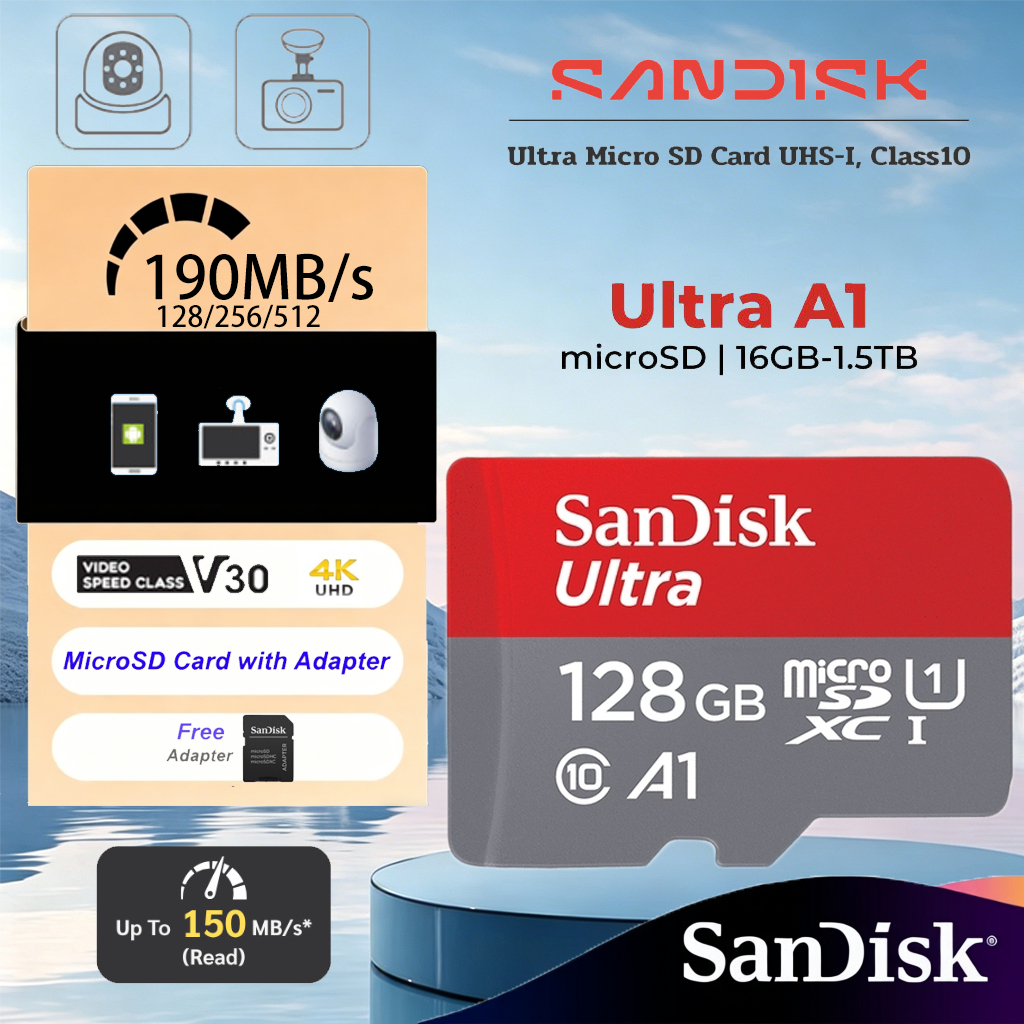 (ส่งด่วน) Ultra microSDXC A1C10U1 150MB/s การ์ดหน่วยความจำ Sa/nD/iskแท้ Synnex รองรับวิดีโอ Full HD 4K