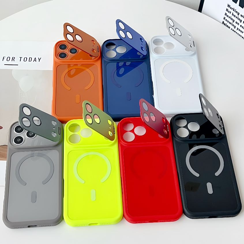 Matte Anti-Shock Magnetic Case iPhone 17 16 15 14 13 Precision Lens Stand 3200Gauss TPU Acrylic
