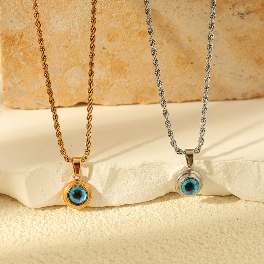 แฟชั่น Devils Eye Blue จี้สร้อยคอผู้ชายผู้หญิงยุโรปอเมริกันที่ไม่ซ้ํากัน Blue Eyes Non-Fade Clavicle Chain