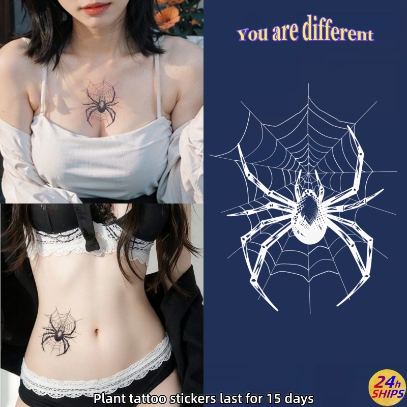 เงาแมงมุมรูปแบบสักน่ารักสาวต้นขาพืชสักสติกเกอร์รอยสักกันน้ําติดทนนาน15วันปลอมชั่วคราว