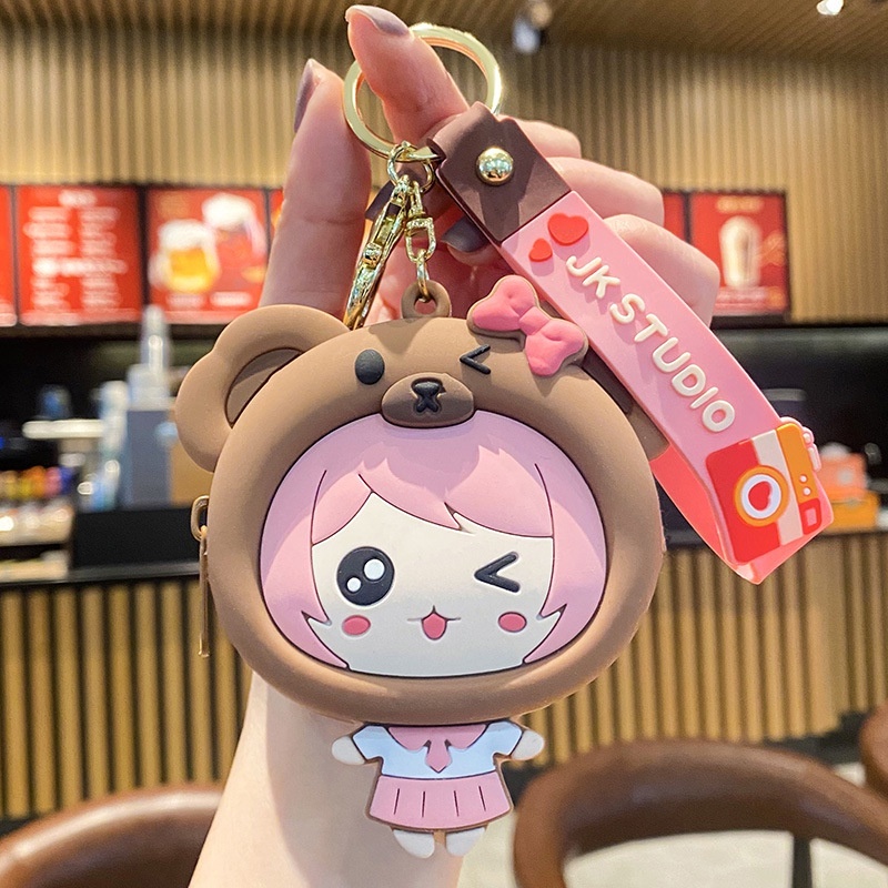 พวงกุญแจหมีสาวการ์ตูน วัสดุซิลิโคน พร้อมถุงเก็บเหรียญ