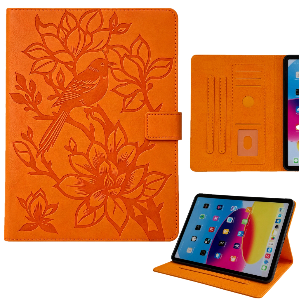 เคส iPad ลายนูนลายดอกไม้พร้อมหัวเข็มขัดแม่เหล็กช่องเสียบการ์ดหนัง PU ฝาครอบ Folio กันกระแทก