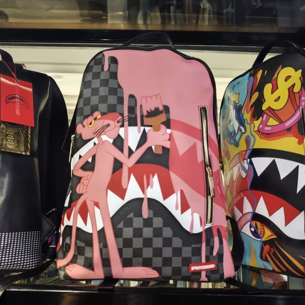 SG Sprayground Shark Mouth Pink Panther Backpack Streetwear Graffiti Art Graphics Design Backpack Ba