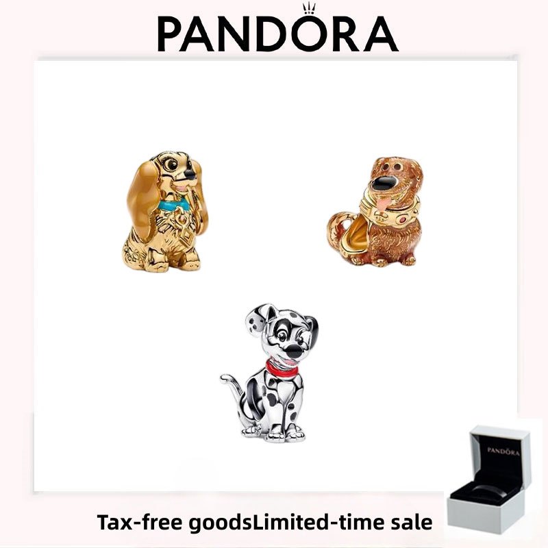 อุปกรณ์ PANDORA (พร้อมกล่อง) ของขวัญรักวันหยุดหรูหราคุณภาพสูง Disney Dogs Charm Trio