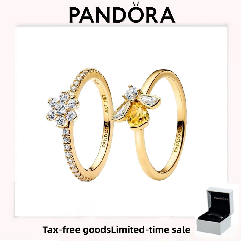 อุปกรณ์ PANDORA (พร้อมกล่อง) คุณภาพสูง Luxury Holiday Love Gift Bee My Honey Ring Set