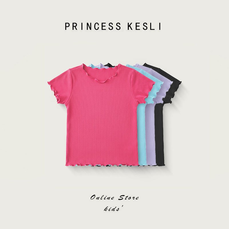 Princess kesli เสื้อยืดแขนสั้นเด็ก ผ้านุ่ม สีพื้น ใส่สบาย เสื้อยืดมินิมอล สําหรับเด็กผู้หญิง 2-12 ปี
