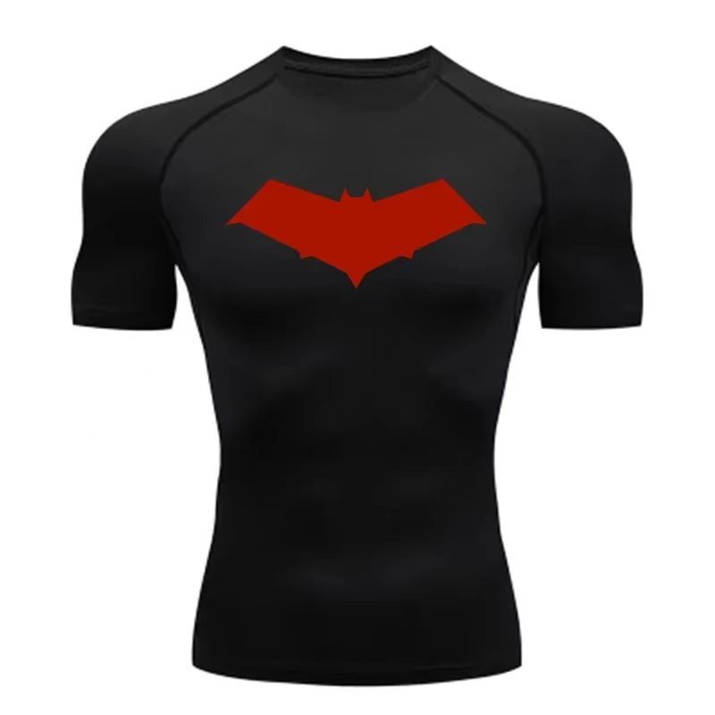 DC Red Hood/Batman Logo Compression เสื้อยืดผู้ชาย Quick Dry Fitness Gym Short Sleeve Tee
