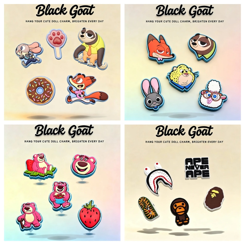 BLACK GOAT อุปกรณ์เสริมสำหรับรองเท้าแตะ สไตล์สนุกๆ เพิ่มความครีเอทีฟและความสนุกให้กับรองเท้าของคุณ
