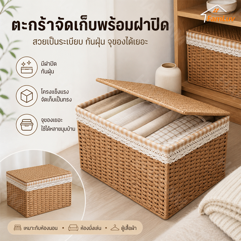 กล่องเก็บของ/พื้นที่จัดเก็บกล่องพับได้หวาย-ประหยัดประหยัดพื้นที่จัดระเบียบจัดเก็บความจุขนาดใหญ่ที่แข็งแกร่ง