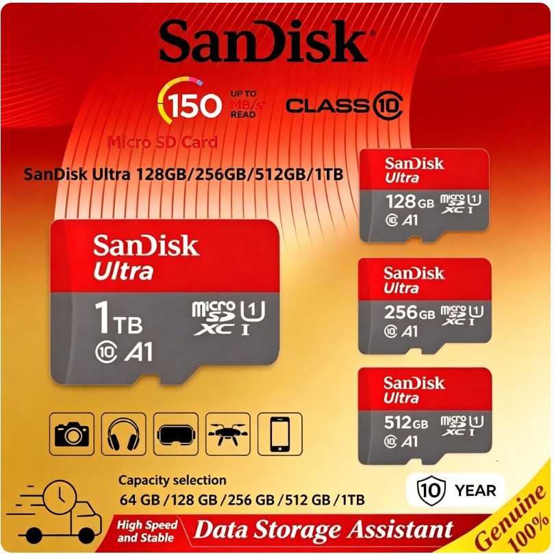 (ส่งฟรี) SanDisk Ultra 128GB/256GB/512GB/1TB MicroSDXC UHS-I Card TF Card โทรศัพท์ มือถือ แท็บเล็ต
