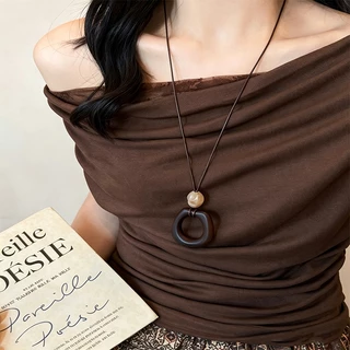 Retro ใหม่จีน Hollow ไม้เรซิ่นรอบจี้สร้อยคอสไตล์ชาติพันธุ์รูปไข่สแควร์ Love Heart อุปกรณ์เสริมสําหรับผู้หญิง Party ของขวัญ