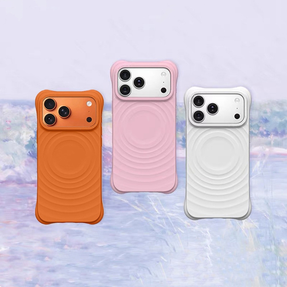 แม่เหล็กสีส้มซิลิโคน Ripple เคสโทรศัพท์สําหรับ iPhone 17 PRO MAX 17Air 16 Plus 15 14 13 12 11 PRO MAX กันกระแทกป้องกันปลอก