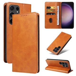 Faux Cowhide Texture Magnetic Flip Case สําหรับ Samsung Galaxy S26 S25 S24 S23 S22 กระเป๋าสตางค์ขาตั้งกันกระแทก
