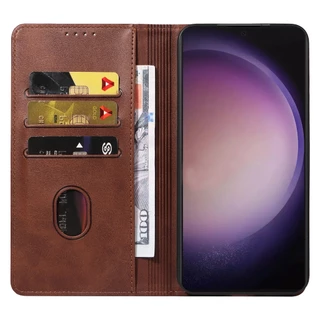 Faux Cowhide Texture Magnetic Flip Case สําหรับ Samsung Galaxy S26 S25 S24 S23 S22 กระเป๋าสตางค์ขาตั้งกันกระแทก