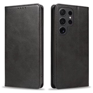 Faux Cowhide Texture Magnetic Flip Case สําหรับ Samsung Galaxy S26 S25 S24 S23 S22 กระเป๋าสตางค์ขาตั้งกันกระแทก
