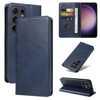 Faux Cowhide Texture Magnetic Flip Case สําหรับ Samsung Galaxy S26 S25 S24 S23 S22 กระเป๋าสตางค์ขาตั้งกันกระแทก