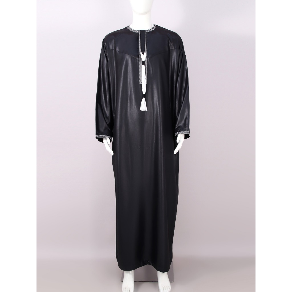 Eid Ramadan มุสลิมผู้ชายเสื้อคลุมยาวรอบคอปักชาย Jubba Thobe