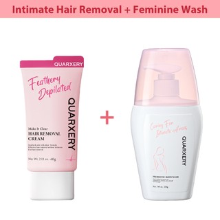 (1+1) Quarxery Intimate Care Set Hair Removal Cream + Feminine Wash Painless Smooth For Woman Sensitive Skin Painless Intimate Care Smooth Soft Skin