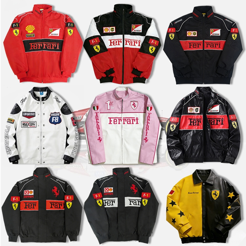 F1 Ferrari แจ็คเก็ตแข่งรถผู้หญิง รุ่นพรีเมียม ลวดลายปักผ้าเนื้อหนาสองชั้น ทนทานต่อสภาพอากาศ กันลม กันน้ำได้ ออกแบบซิปเต็มตัว ใส่ได้ทั้งชายและหญิง เหมาะสำหรับขับขี่และเดินทาง