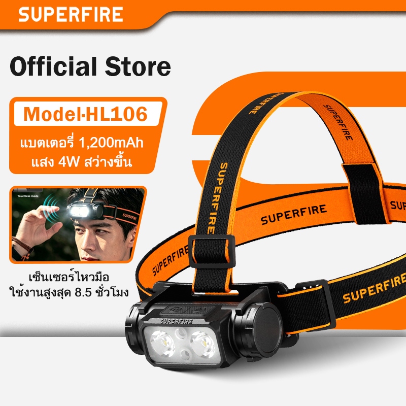 SUPERFIRE HL106 4W ไฟคาดหัวมินิ เซ็นเซอร์เคลื่อนไหว ชาร์จType-C ปรับหมุนได้ ใช้แค้มปิ้งกลางแจ้ง