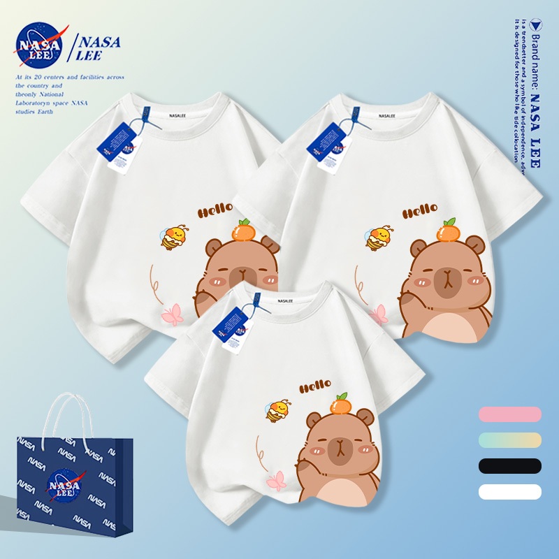 【จัดส่งในวันเดียวกัน】เสื้อยืดคู่ครอบครัวรุ่นใหม่ฤดูร้อน 2026 แขนสั้นลายคาปิบาระ สไตล์เก๋ไก๋ แต่งง่าย ผ้าฝ้ายเนื้อนุ่ม สำหรับครอบครัว 3 คน