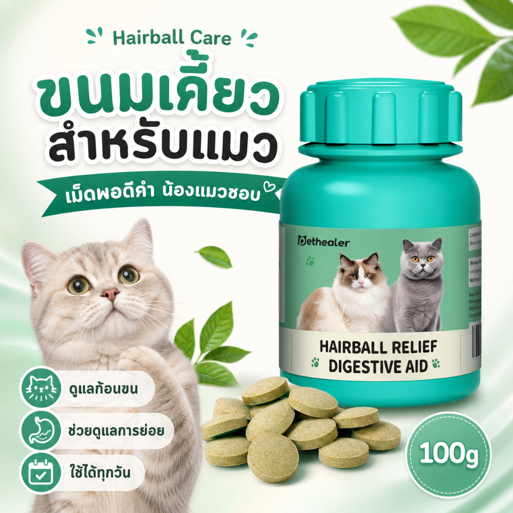 Pethealer ขนมเคี้ยวแมว Hairball Care 100g ดูแลก้อนขน เคี้ยวง่าย อร่อย ใช้ได้ทุกวัน