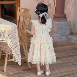 Princess Kesli เดรสเด็กหญิง แขนกุด สไตล์เกาหลี ชุดเจ้าหญิงลายผีเสื้อ ดีไซน์ผูกโบว์หลังน่ารักคิวท์ๆ ชุดเดรสวันเกิดเด็กหญิง 2-12 ปี