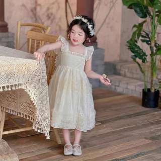 Princess Kesli เดรสเด็กหญิง แขนกุด สไตล์เกาหลี ชุดเจ้าหญิงลายผีเสื้อ ดีไซน์ผูกโบว์หลังน่ารักคิวท์ๆ ชุดเดรสวันเกิดเด็กหญิง 2-12 ปี