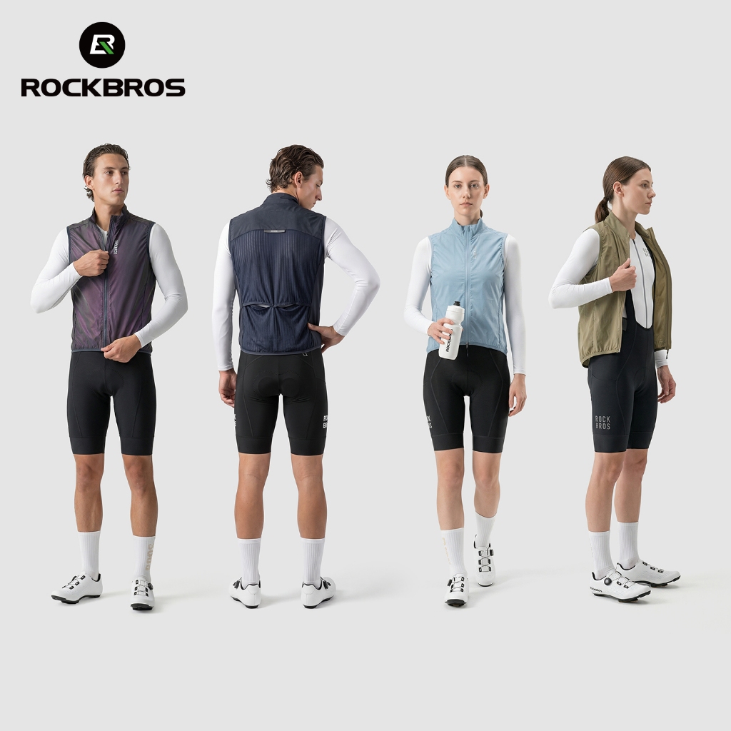 ROCKBROS เสื้อกั๊กปั่นจักรยาน กันลม ด้านหน้าป้องกันลม ด้านหลังระบายอากาศ แห้งเร็ว สำหรับผู้ชายและผู้หญิง