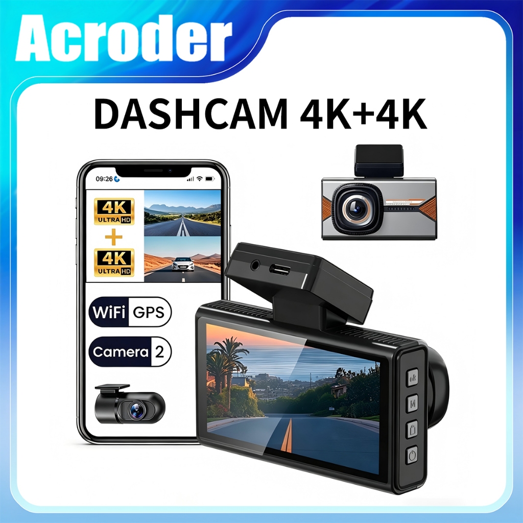Acroder Dash Cam 4K+4K กล้องติดรถยนต์อัจฉริยะ WIFI GPS หน้าจอ IPS ขนาด 3 นิ้ว