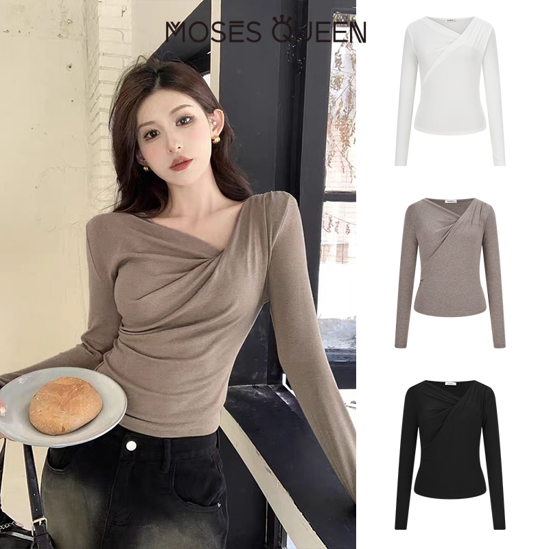 MOSESQUEEN เสื้อสเวตเตอร์ฟิตพอดีตัว ลายมอสส์ ราชินี คอไขว้ หลากสี เพื่อสวมใส่วันธรรมดา#32340