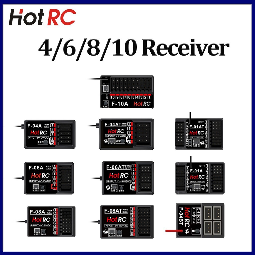 Hotrc 4/6/8/10CH F-04AT F-06AT F-08AT F-01A F-01AT F-O10A 2.4G Gyro Receiver แรงดันไฟฟ้ากลับ PWM โคม