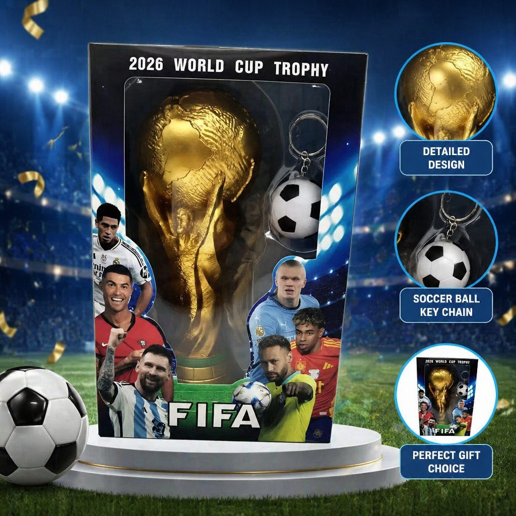 2026 FIFA World Cup Trophy Replica Set With Soccer Ball Keychain Collectible Display Gift For Football Fans