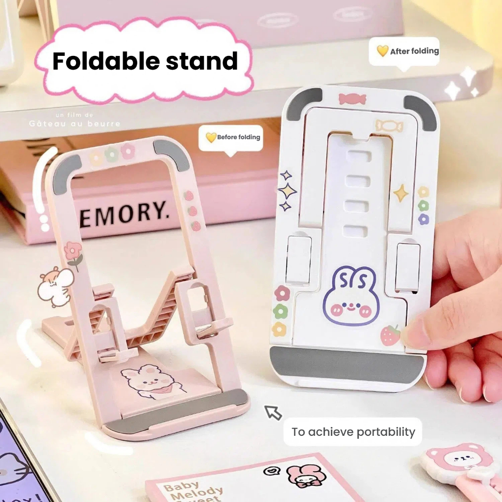 FoldiFun ที่วางโทรศัพท์แบบปรับได้ - อุปกรณ์ตกแต่งสติ๊กเกอร์ DIY แบบพกพาสําหรับมุมมองแบบแฮนด์ฟรี | แท่นยึด Lazy Binge-Watching แบบพับได้ (360° เอียง เบาพิเศษ)