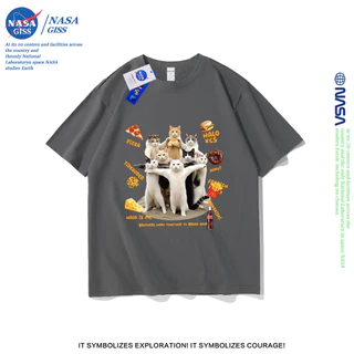 NASA เสื้อยืดชายหญิงแขนสั้น สไตล์ลำลอง summer พี่น้องแมว พิมพ์ลาย คอตตอน คอกลม หลวมและระบายอากาศ