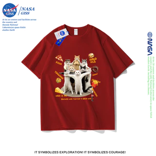 NASA เสื้อยืดชายหญิงแขนสั้น สไตล์ลำลอง summer พี่น้องแมว พิมพ์ลาย คอตตอน คอกลม หลวมและระบายอากาศ