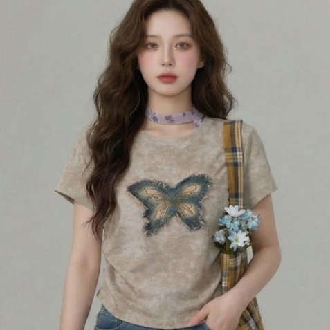 เสื้อยืดผ้าฝ้ายลุคเรือแขนสั้นสำหรับผู้หญิง ออกแบบให้สวมใส่สบายและทรงเข้าร่าง