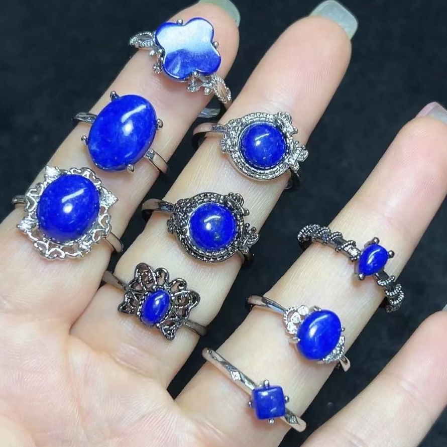 แหวนปรับไซส์ได้ Lapis Lazuli แท้ สำหรับผู้หญิงสไตล์โบฮีเมียน