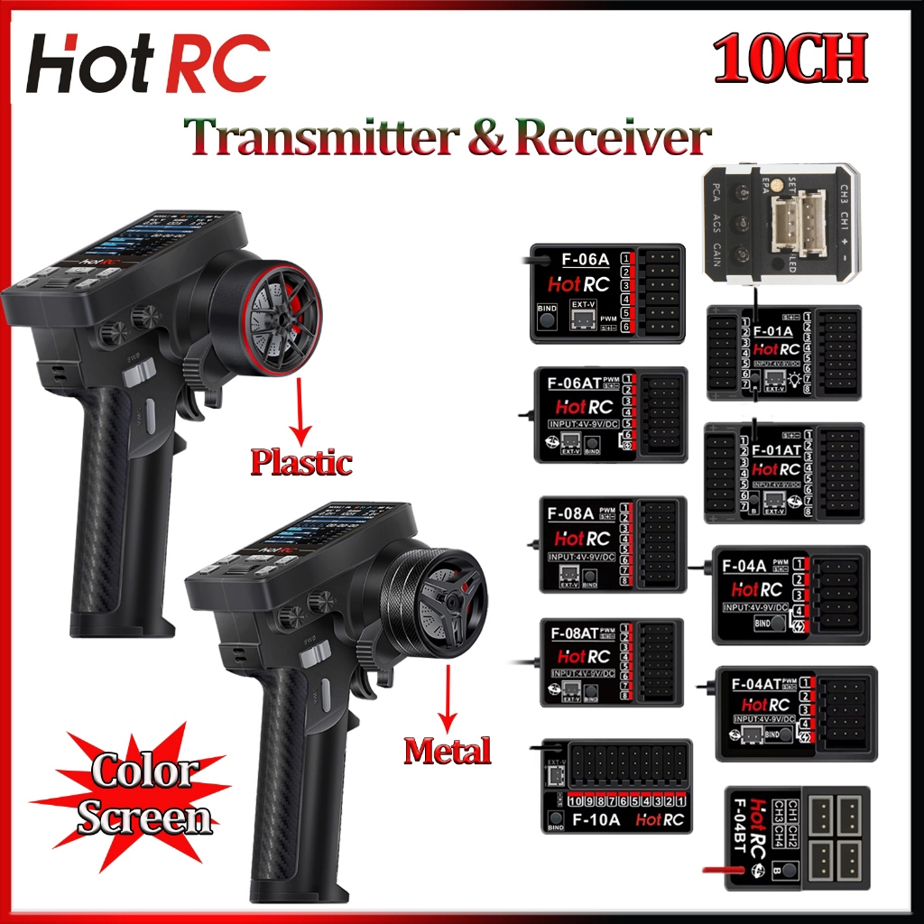 Hotrc CT-10B CT10B 10CH หน้าจอสีรีโมทคอนโทรล 2.4G 4CH/6CH/8CH/10CH ตัวรับสัญญาณเครื่องส่งสัญญาณสําหร