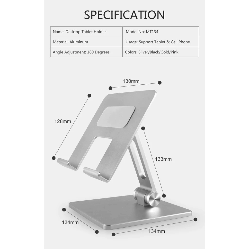 🛒 MT134 ขาตั้งโทรศัพท์ tablet stand แท่นวางโทรศัพท์มือถือ สมาร์ทโฟน แท็บเล็ต แบบตั้งโต๊ะ อลูมิเนียมอัลลอย แข็งแรง ทนทาน thumbnail 9