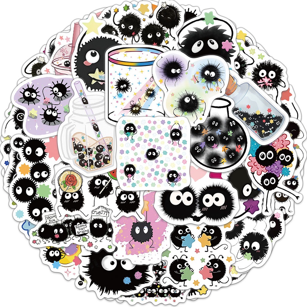 54PCS Little Coal Ball สติกเกอร์กันน้ําน่ารักสีดํา Decals สําหรับเด็ก Journal แล็ปท็อป Tumbler Studi