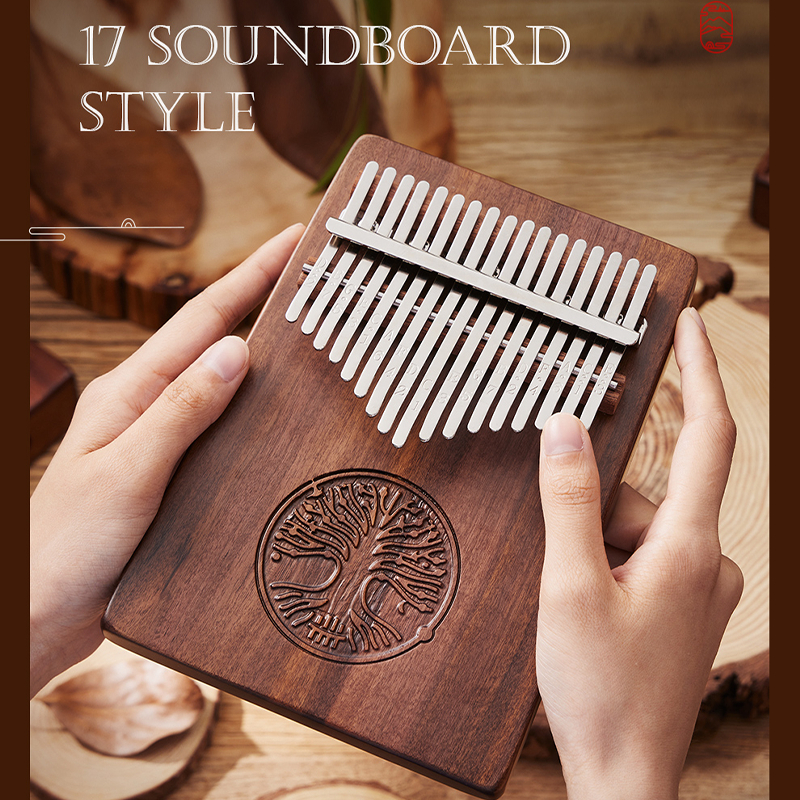 HLURU เปียโนนิ้วหัวแม่มือ Kalimba ที่ร่วมแบรนด์, 17/21 คีย์ไม้วอลนัทแอฟริกันแบบพกพาเครื่องมือเริ่มต้