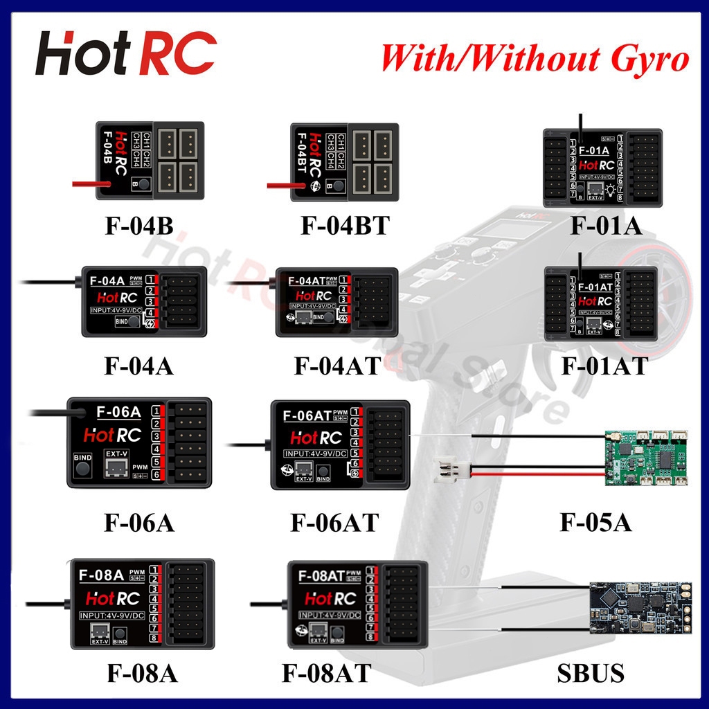 Hotrc 2.4 Ghz 6CH 8CH ตัวรับ F-06A F-08AT w/Gyro Light Control สําหรับ CT-4A CT-6A CT-8A HT-8A DS600