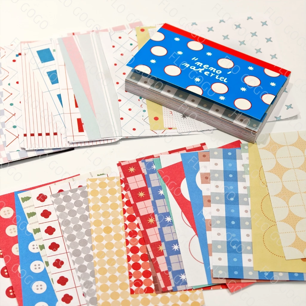 กระดาษลายน่ารัก Memo Materiel 120แผ่น 5.8×10.5ซม. พิมพ์ด้านเดียว ลายจุด ลายทาง สตรอว์เบอร์รี่ แมว ปลา กระดุม เห็ด กระดาษคอลลาจ สแครปบุ๊ค DIY เครื่องเขียน Flo gogo