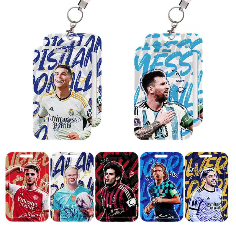ยุโรป 5 Major Leagues ฟุตบอล Star Card Holder, Messi Ronaldo Modric รูปแบบ ID Badge พร้อม Lanyard, ฟุตบอล Star Card Protector สําหรับแฟนวัยรุ่น