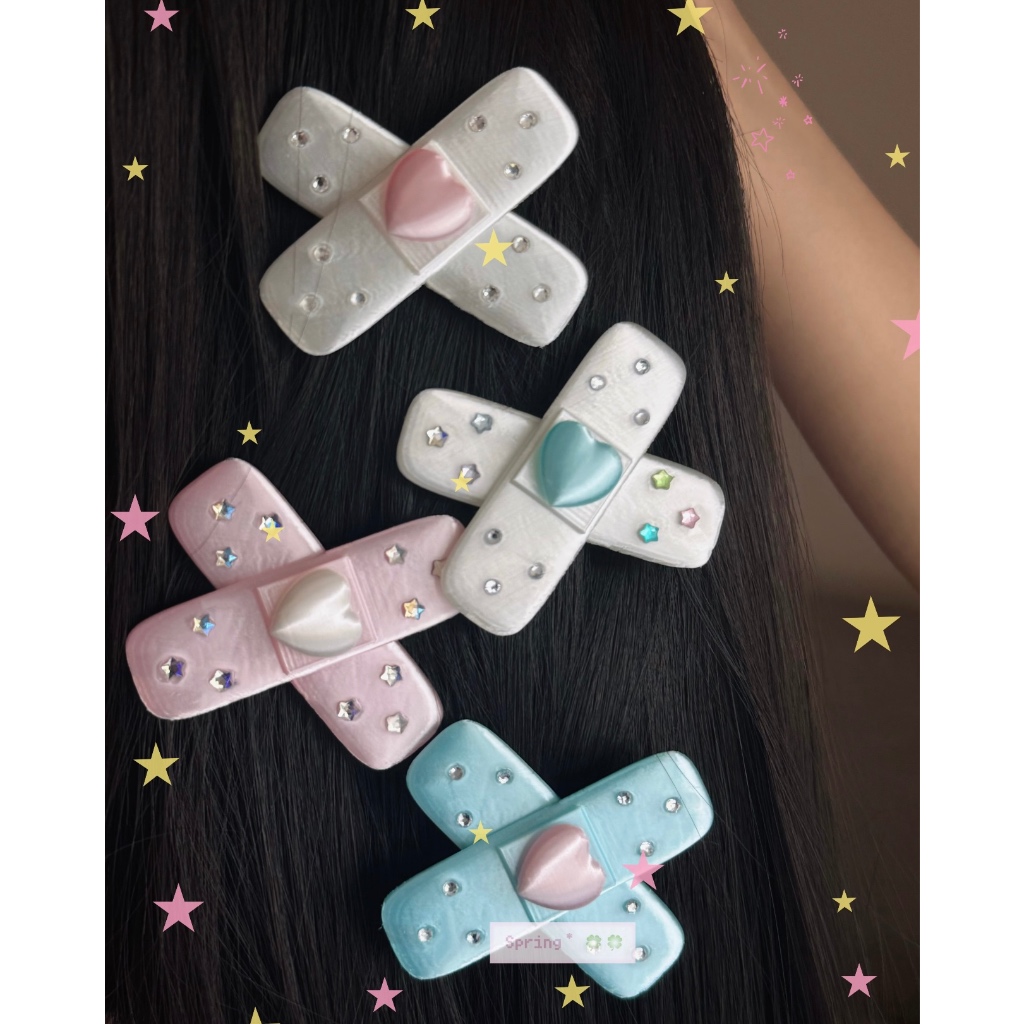 Whisperers Original Design · 3D Printing y2k Cute Band-Aid🩹Love Rhinestone กิ๊บติดผมคลิปด้านข้าง