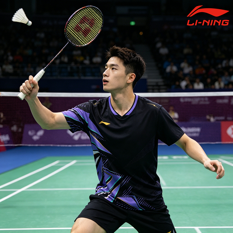 LI NING ลี้ และ ความเร็ว การอบแห้ง แบดมินตัน แขนสั้น, เสื้อผ้าฝึกซ้อมการแข่งขันลําลองสําหรับบุรุษและสตรี